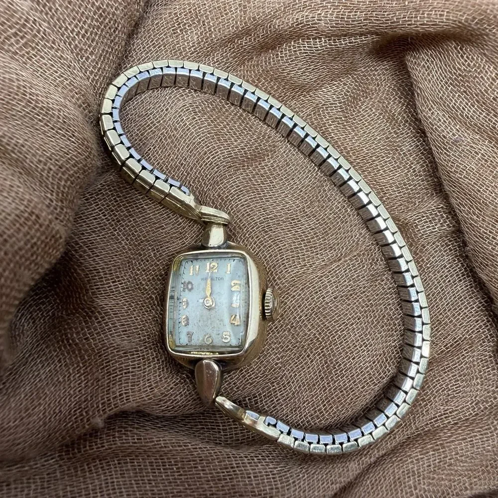 Vintage Hamilton Ladies Watch 10K Gold Filled Art Deco USA Stretch Band
